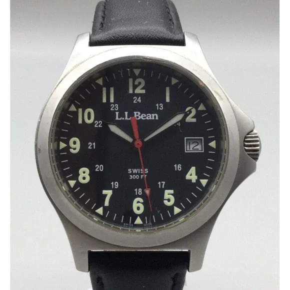 LL Bean Field Watch Men 40mm Swiss Made M206 Black Dial Silver Tone New  Battery